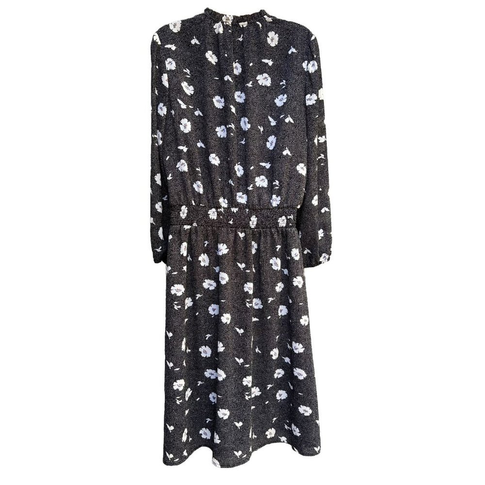 J. Crew Factory AG882 Long-Sleeve Printed Tie-Neck Dress Sz S Black Floral - Picture 2 of 7
